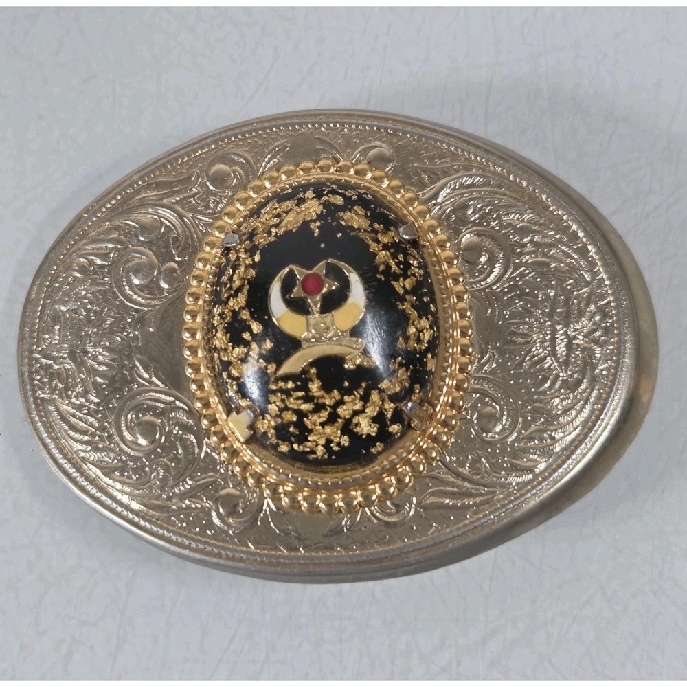 Vintage Masonic Shriner Free Mason Centerpiece Belt Buckle